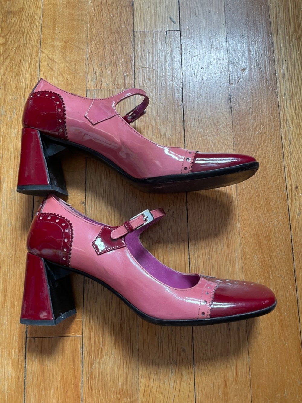 Prada Burgundy and Pink Mary Jane Pumps Sz 36 - Picture 3 of 6